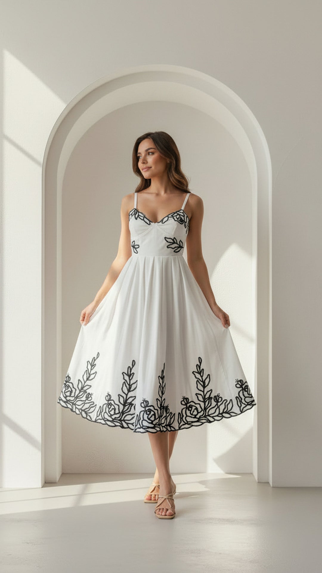 front view image 1 of Elara Embroidered Midi Dress