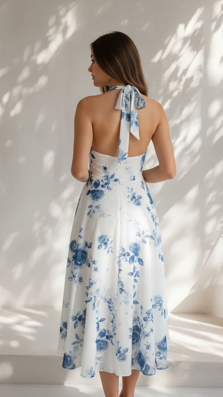 rear view image 2 of Maribel Floral Halter Midi Dress