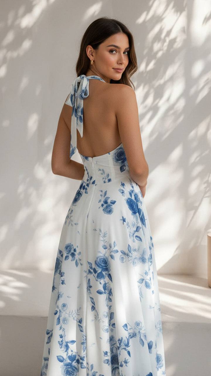rear view image 3 of Maribel Floral Halter Midi Dress