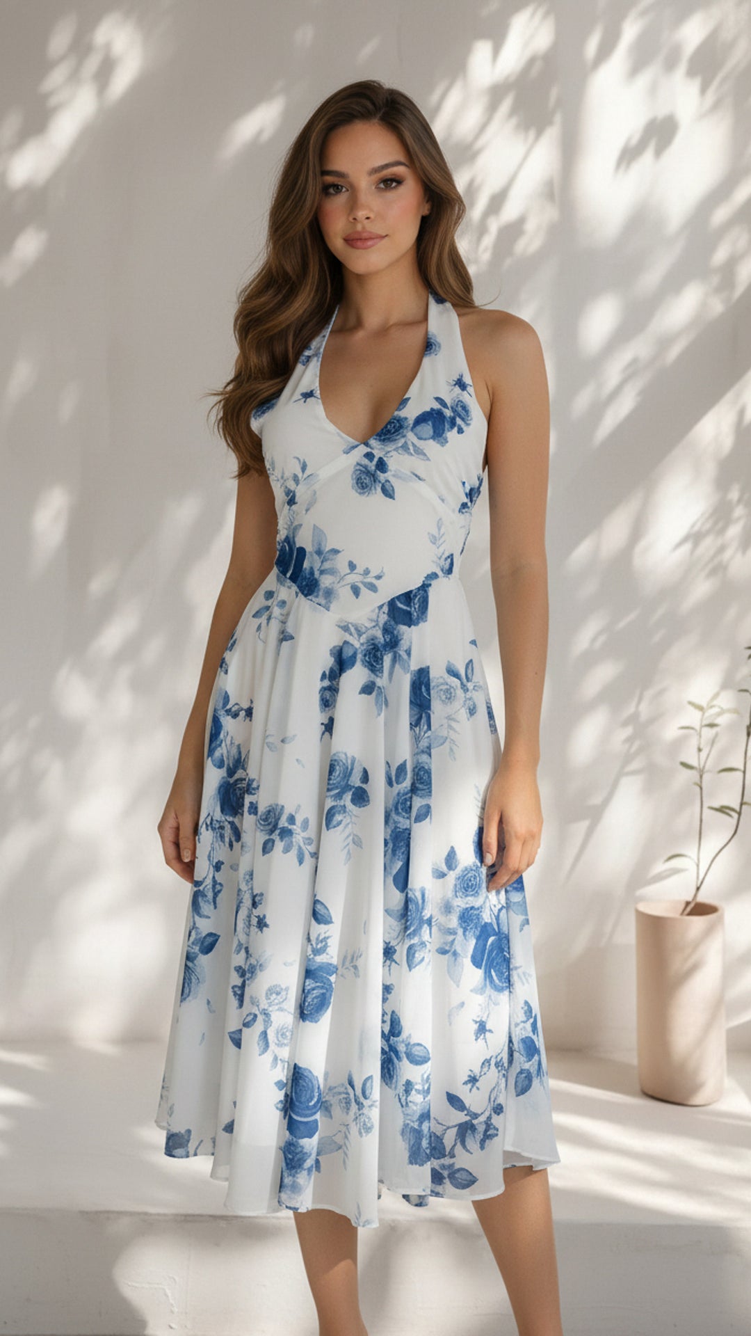 front view image 4 of Maribel Floral Halter Midi Dress