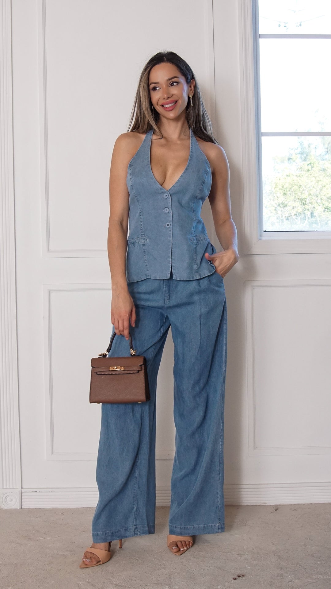 front view image 3 of Arielle Denim Halter Vest