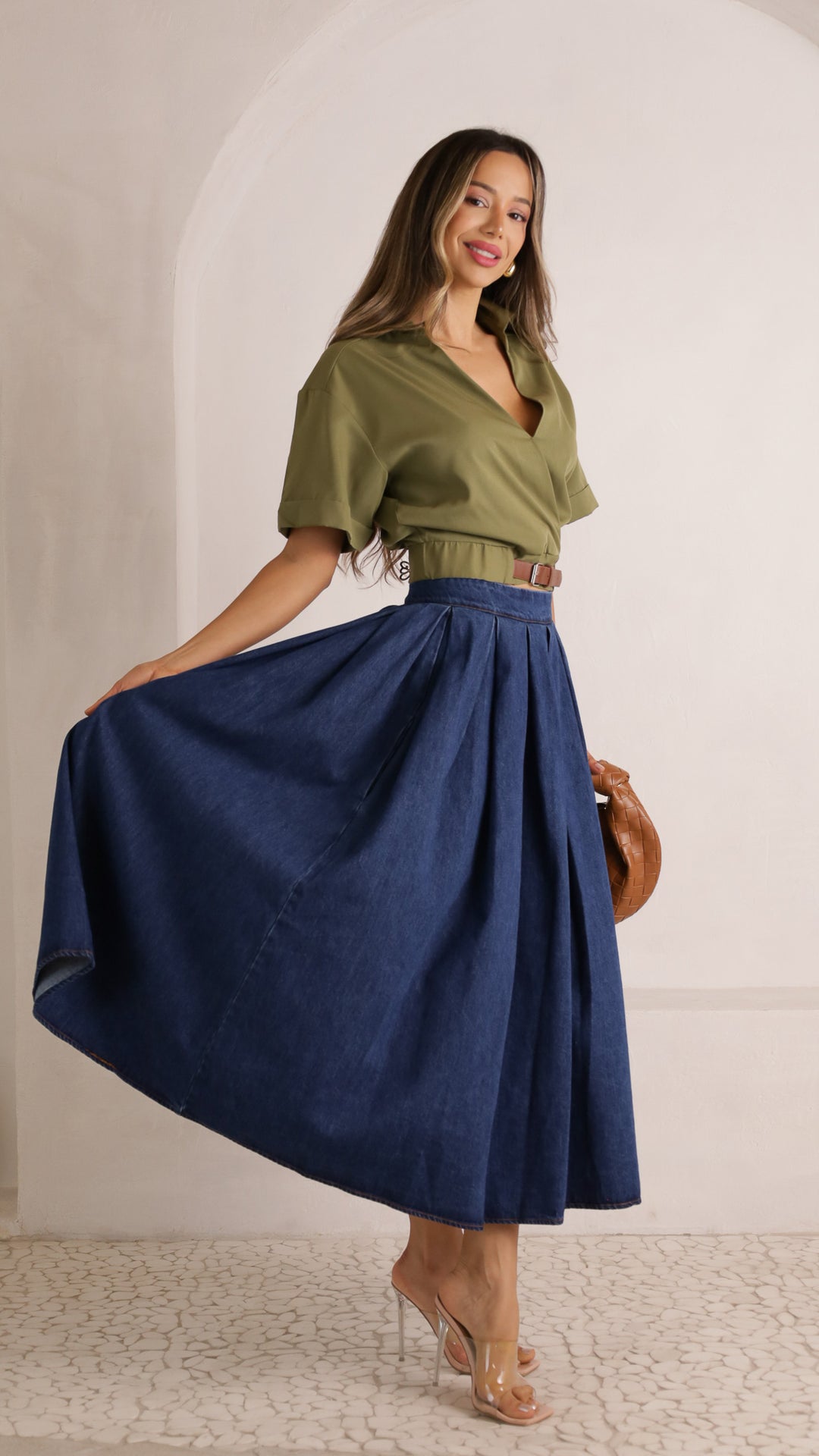 2 image side view_denim of Yesleny Skirt