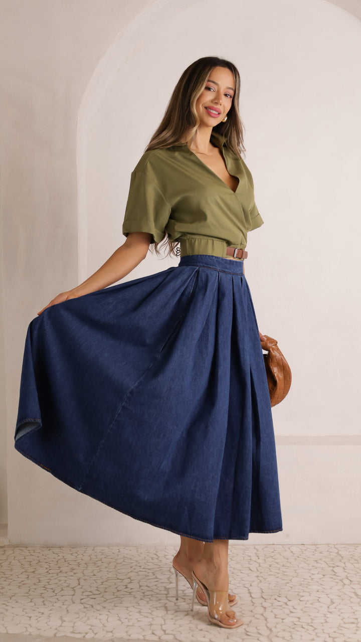 2 image side view_denim of Yesleny Skirt