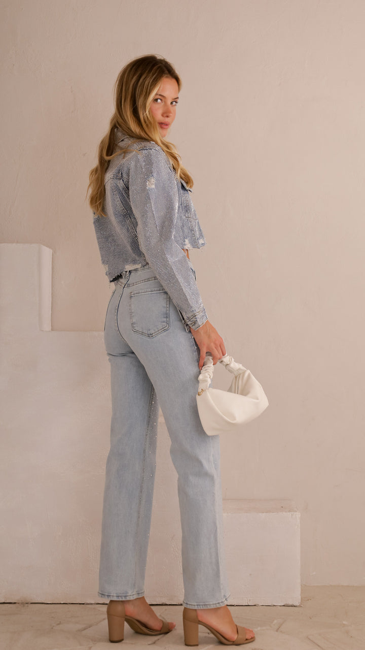 side view image 2 of Liora Rhinestone Denim Jacket