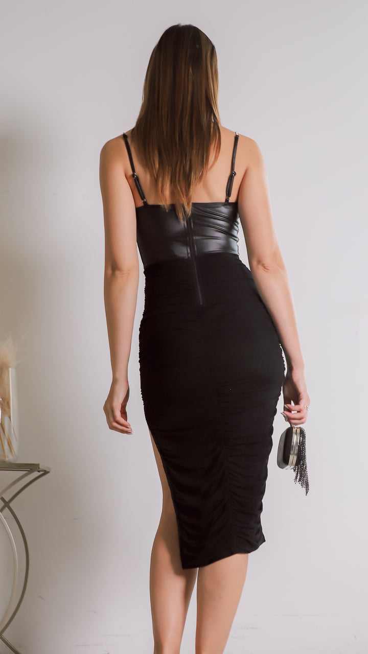 Carys Faux Leather Midi Dress - Steps New York
