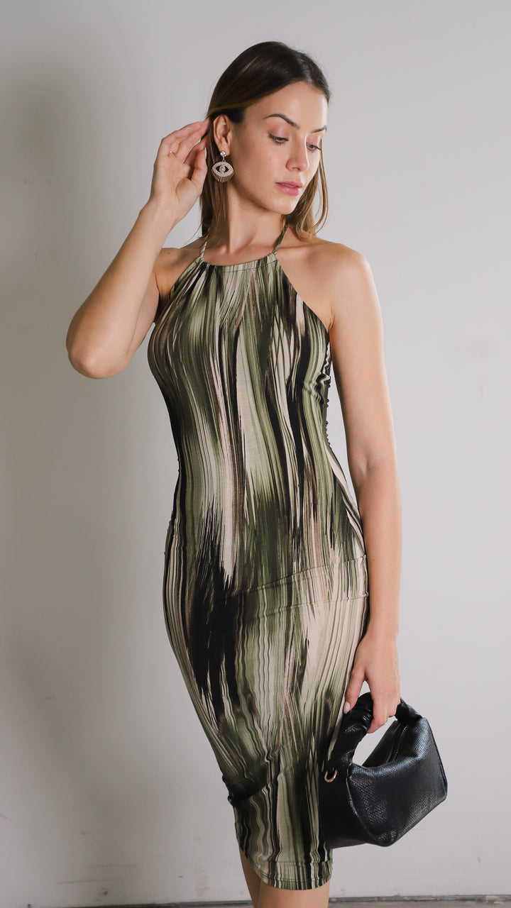 Romilly Midi Halter Abstract Print Dress - Steps New York