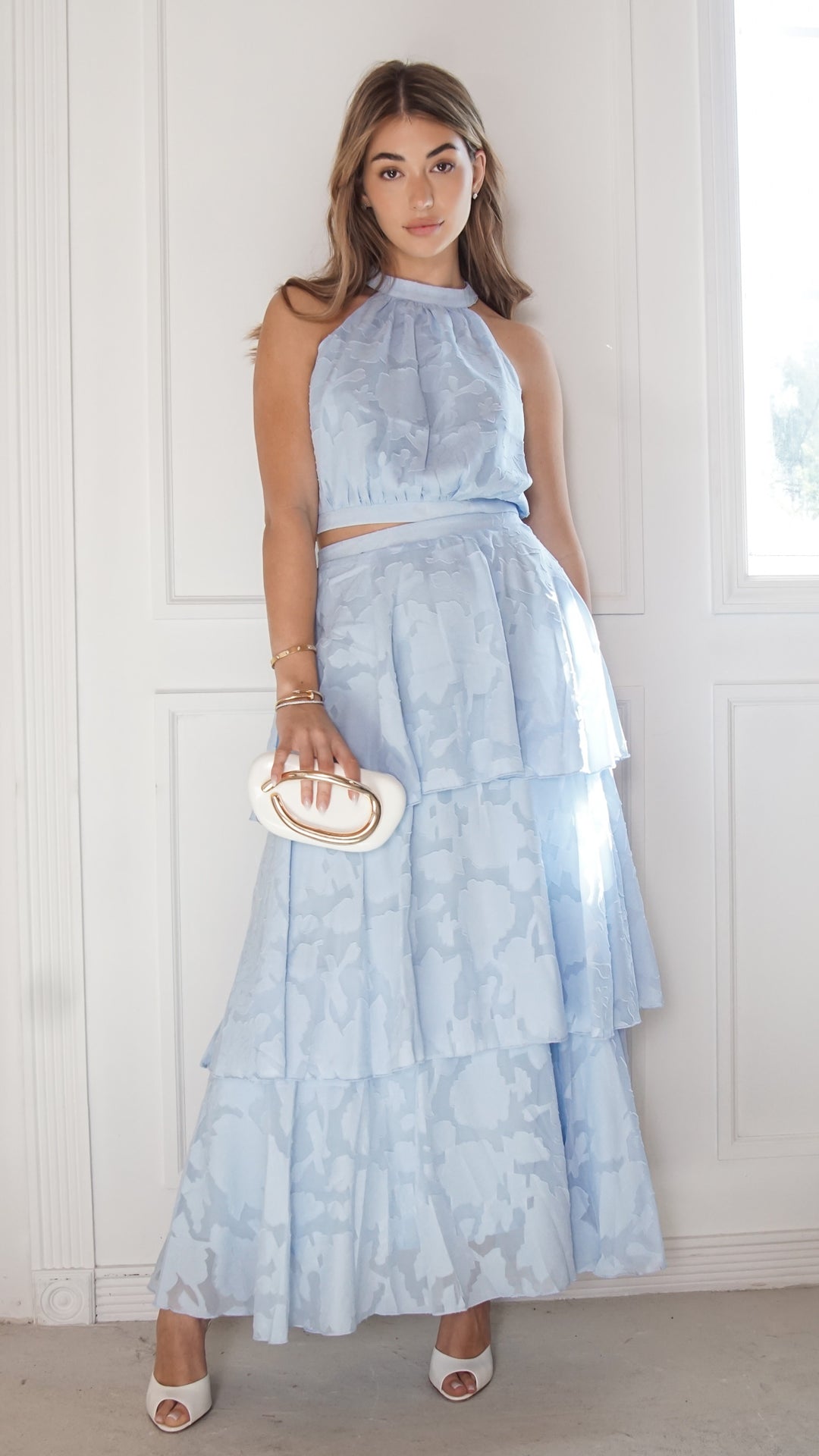 front view image 1 of Sky Bloom Tiered Maxi Set