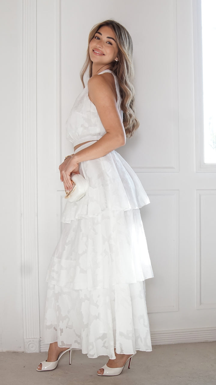 side view image 3 of Sky Bloom Tiered Maxi Set