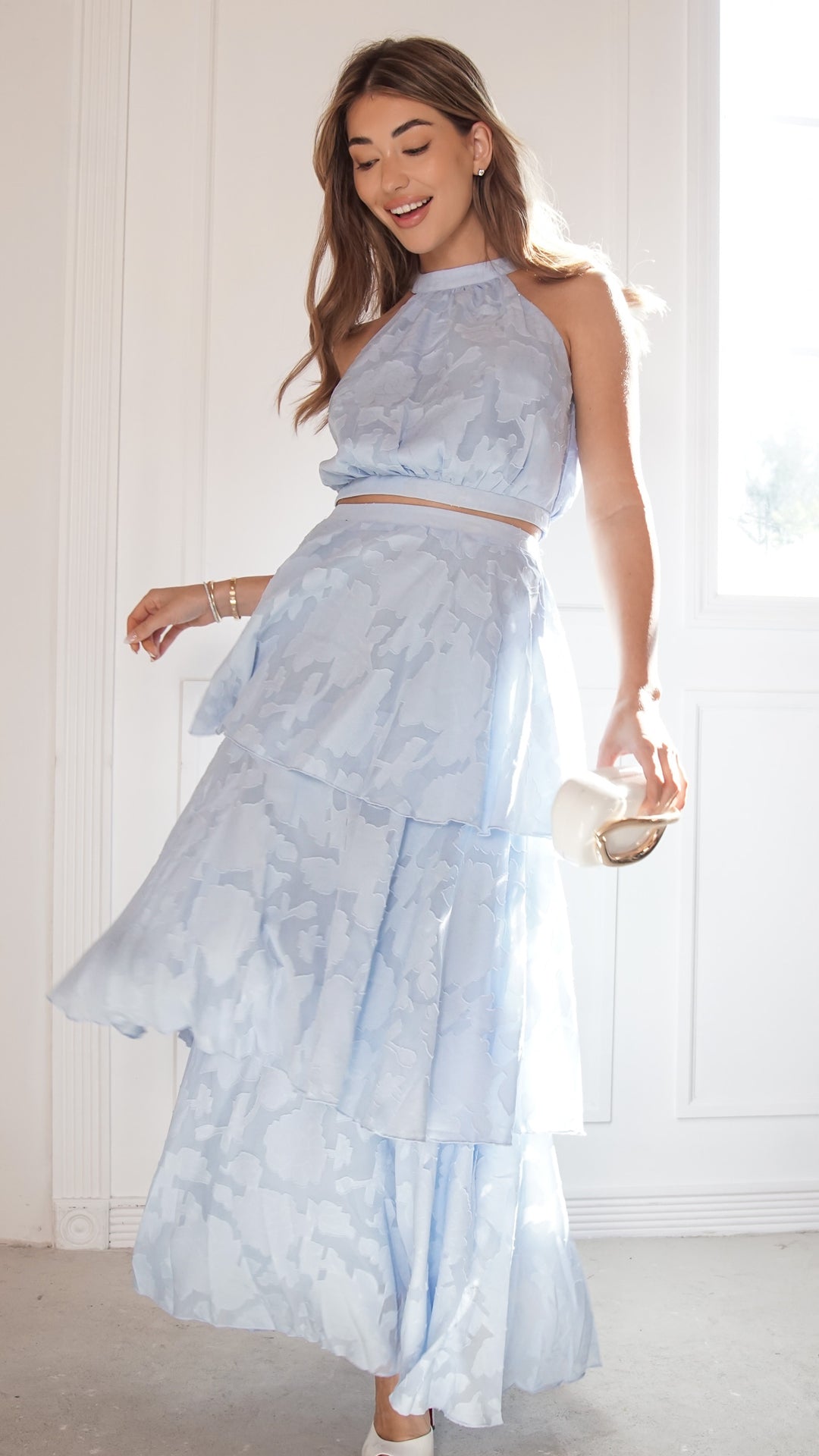 front view image 4 of Sky Bloom Tiered Maxi Set