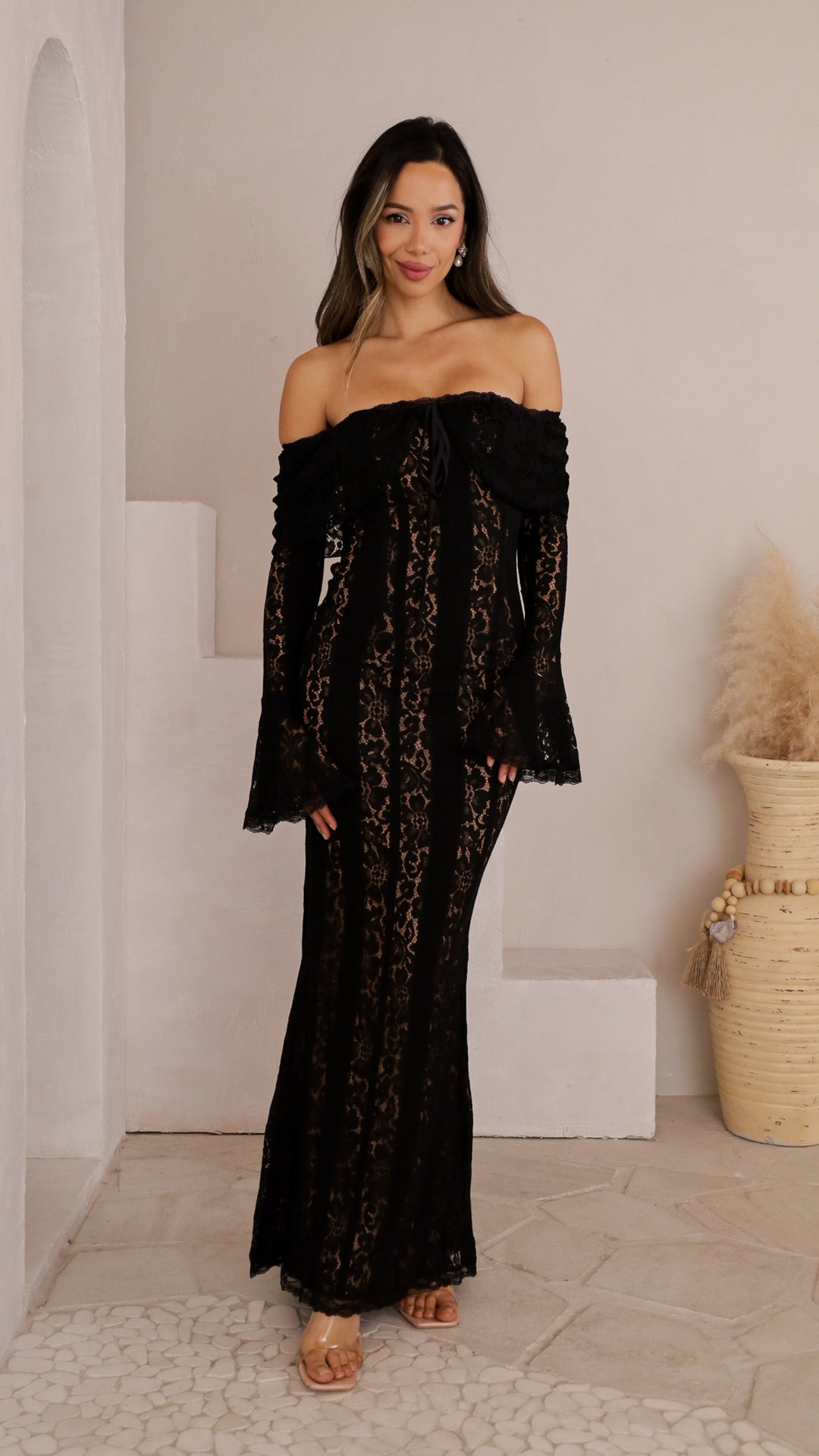 Black Lace Maxi Dress With Sleeves meline Floral Lace Train-design Maxi Dress In Red Black Lace Maxi Dress With Sleeves meline Floral Lace Train-design Maxi Dress In Red