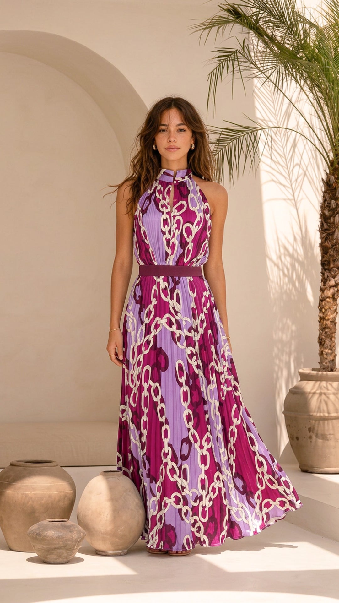 chain print pleated dress Anna Page Wears The Chain Print Pleated Dress by Ann Taylor