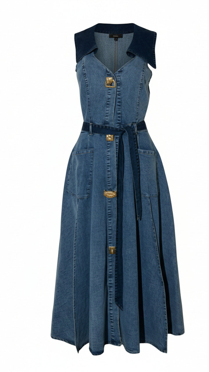 front view image 1 of Althea Denim Midi Dress