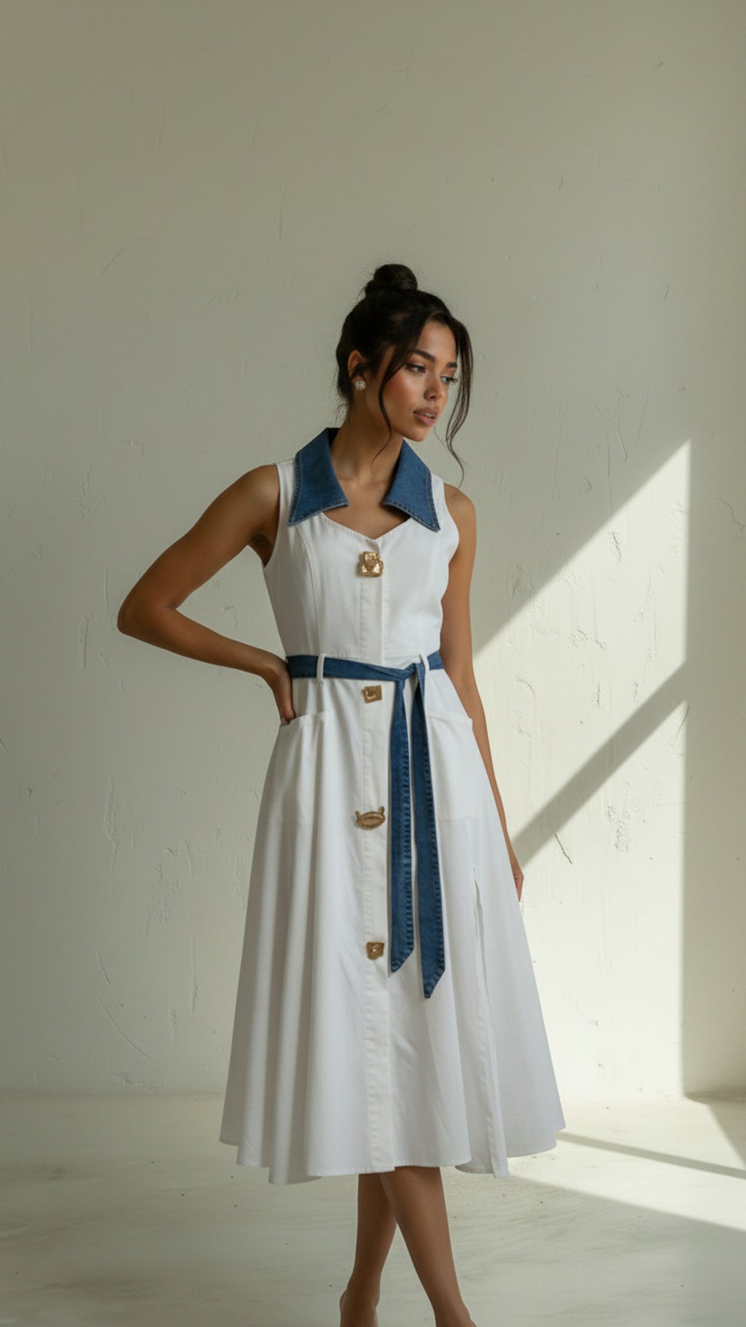 front view image 1 of Althea Denim Midi Dress