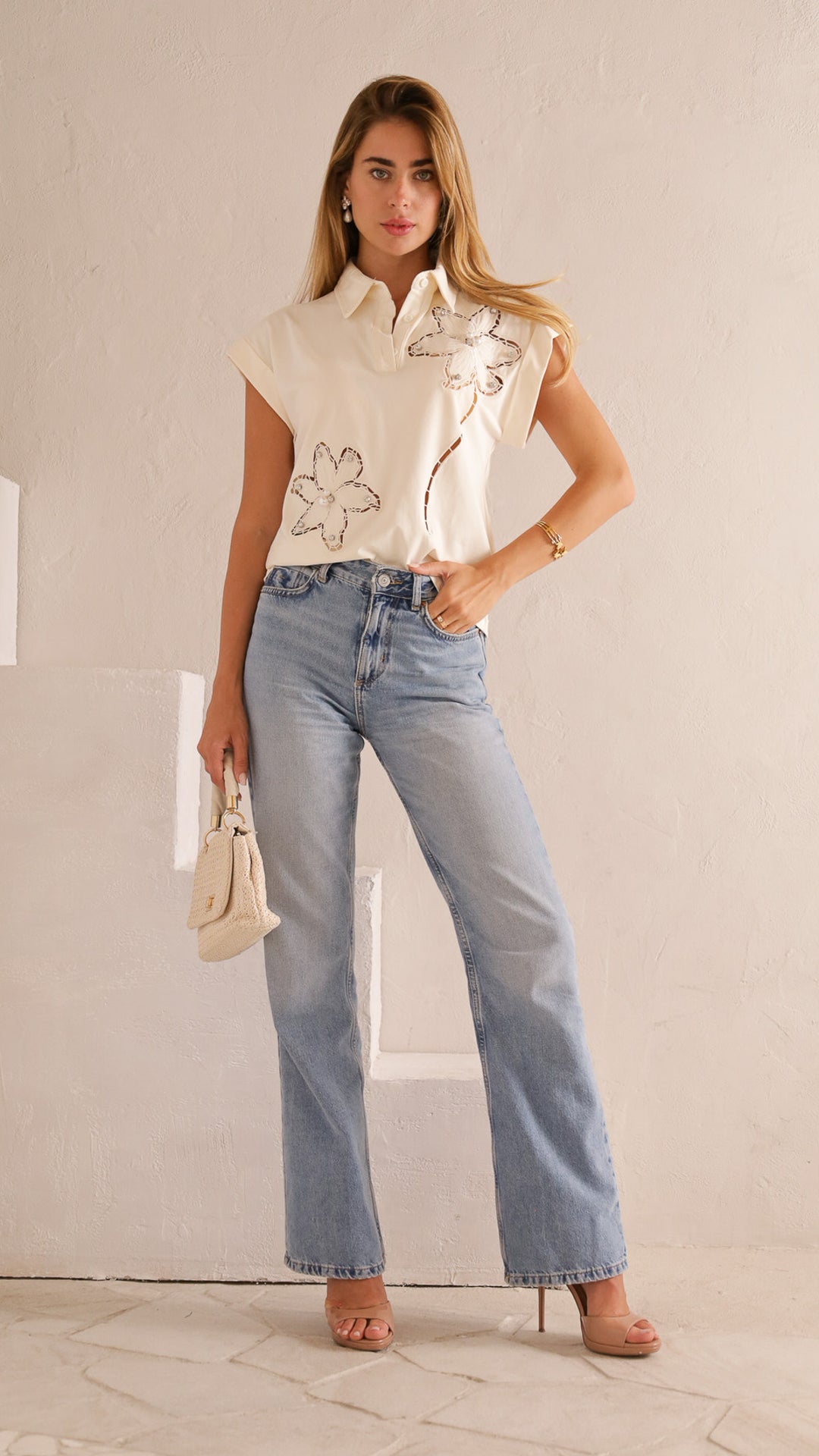 front view image 1 of Camellia Embroidered Top