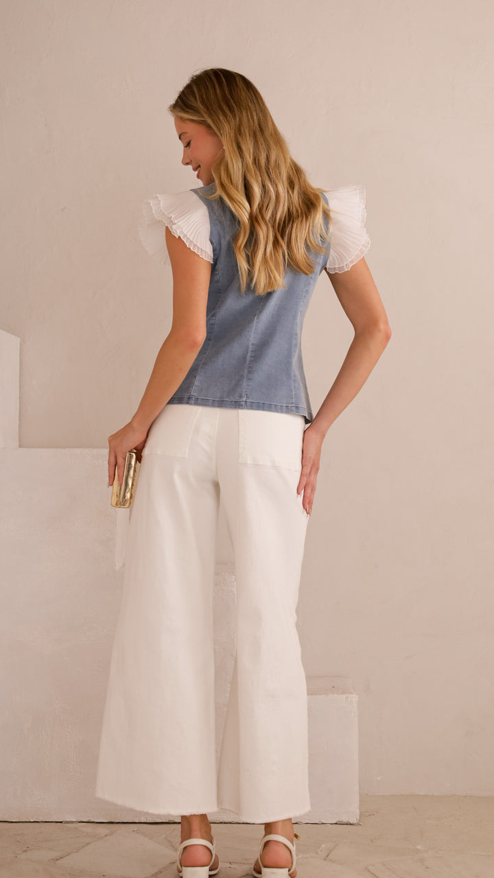 rear view image 2 of Isla Ruffle Sleeve Denim Top