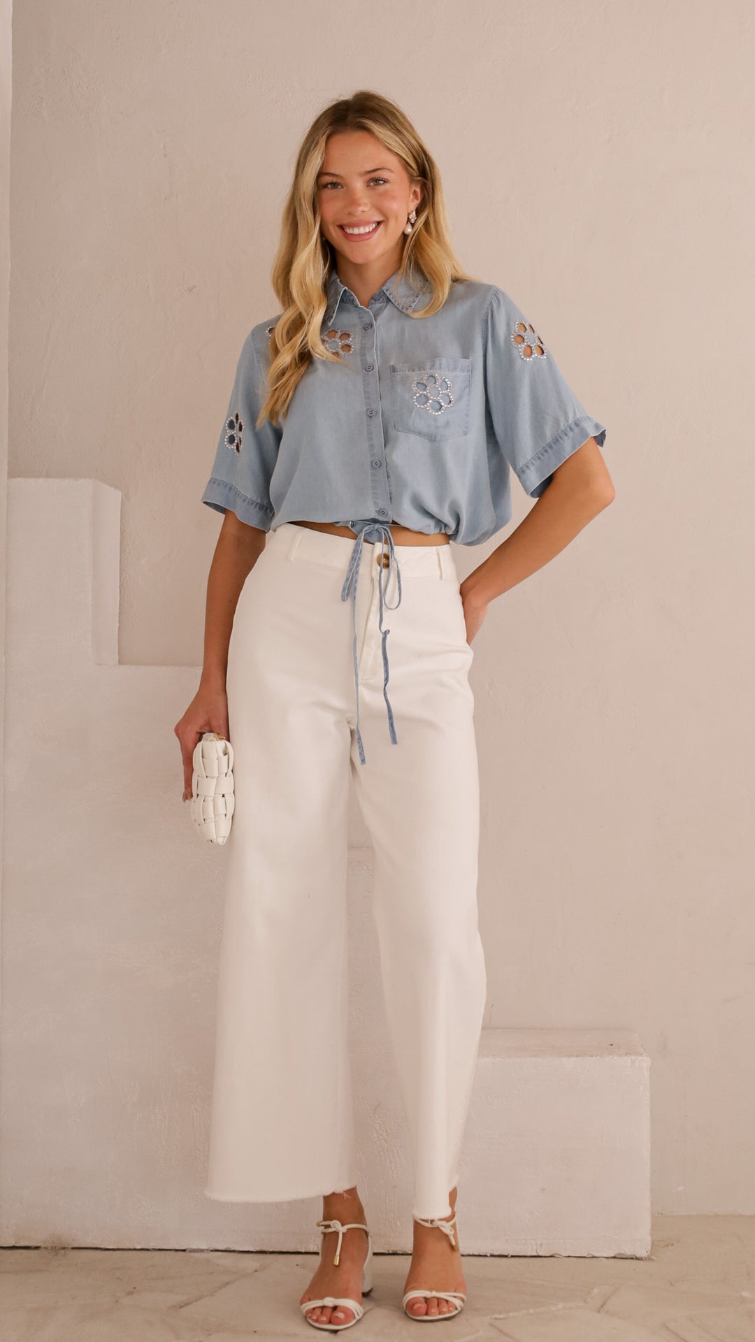 front view image 5 of Aria Eyelet Denim Top