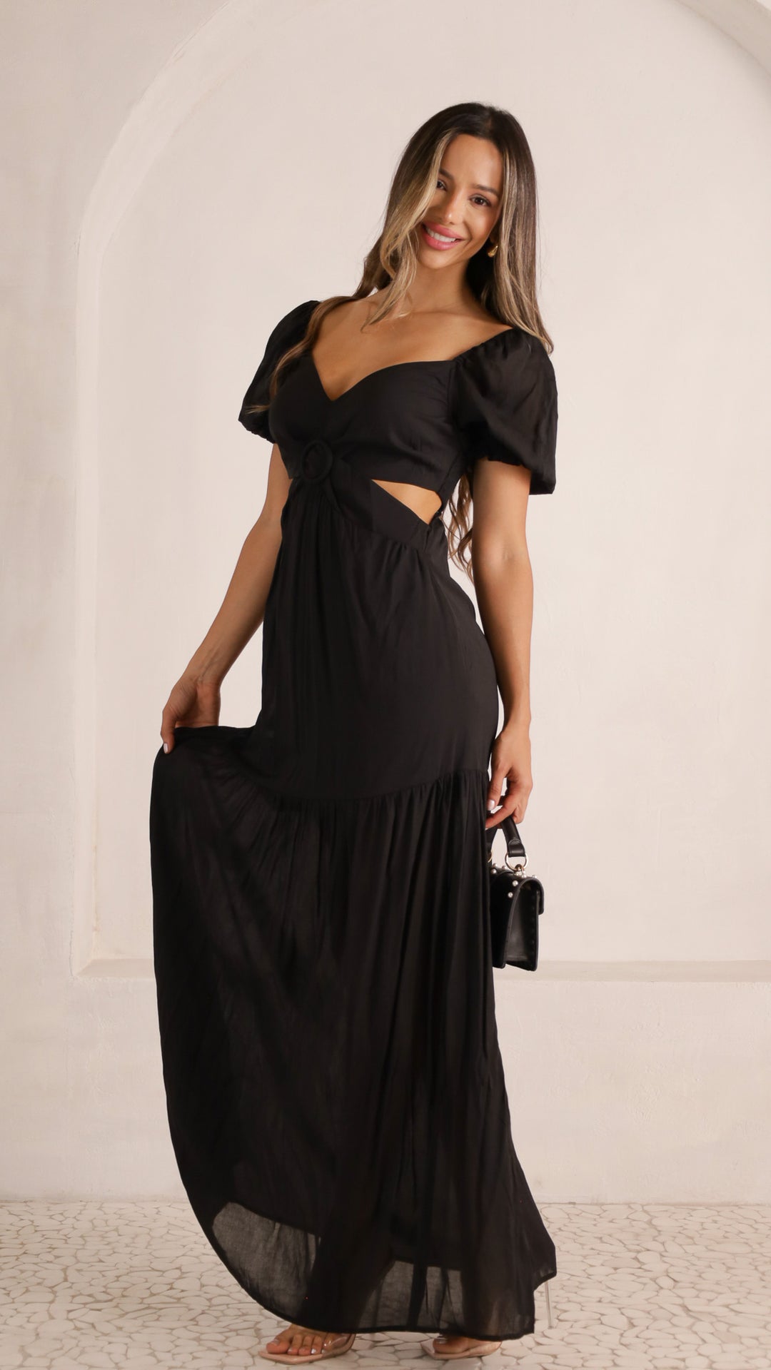 2 image side view_black of Elvira Maxi Dress