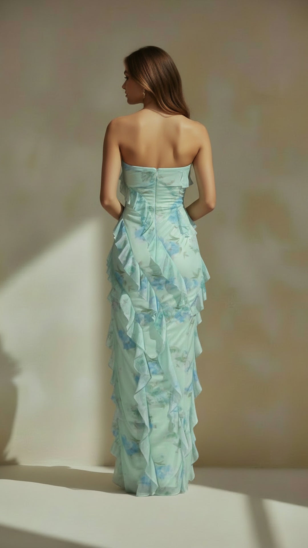rear view image 1 of Elara Strapless Ruffle Maxi Dress