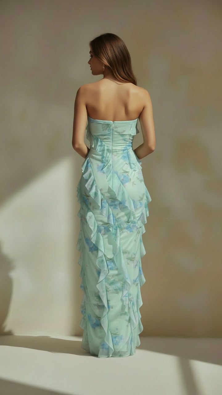 rear view image 1 of Elara Strapless Ruffle Maxi Dress