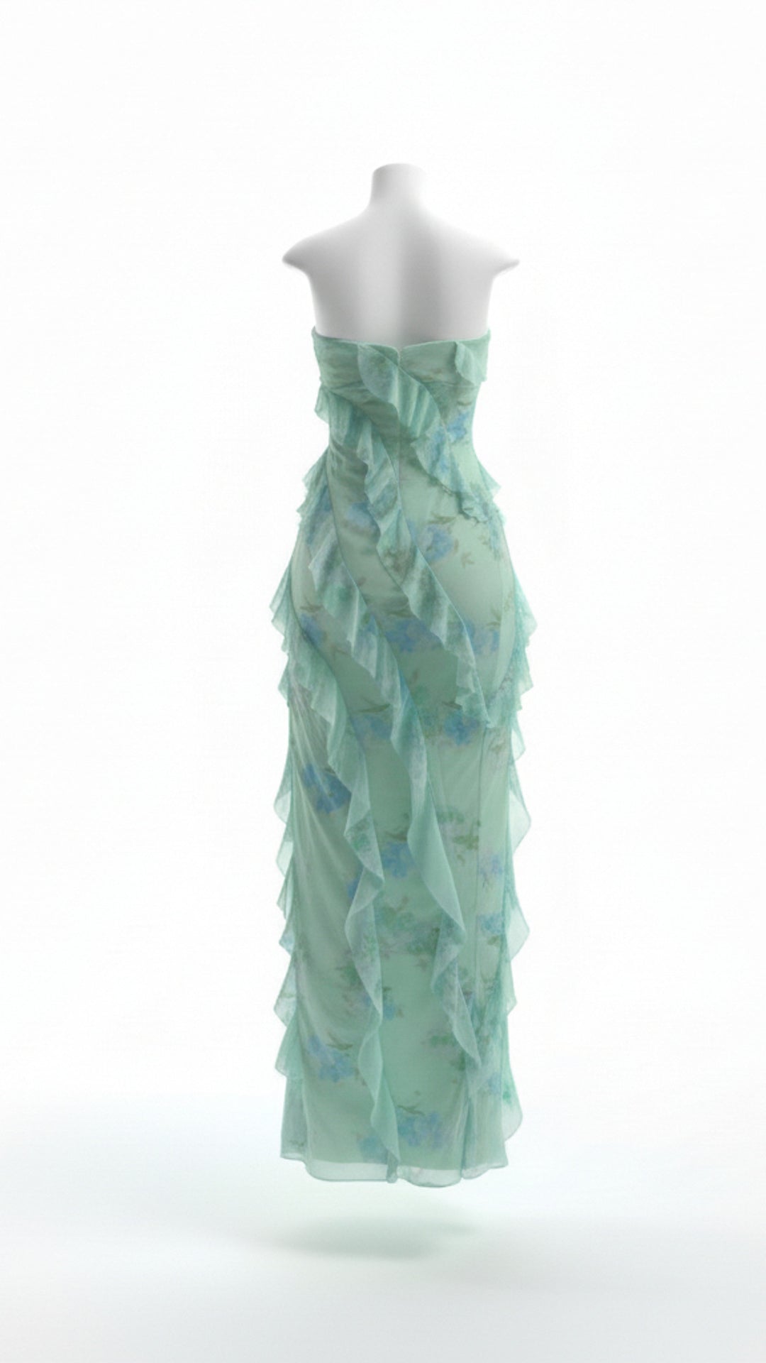 rear view image 2 of Elara Strapless Ruffle Maxi Dress