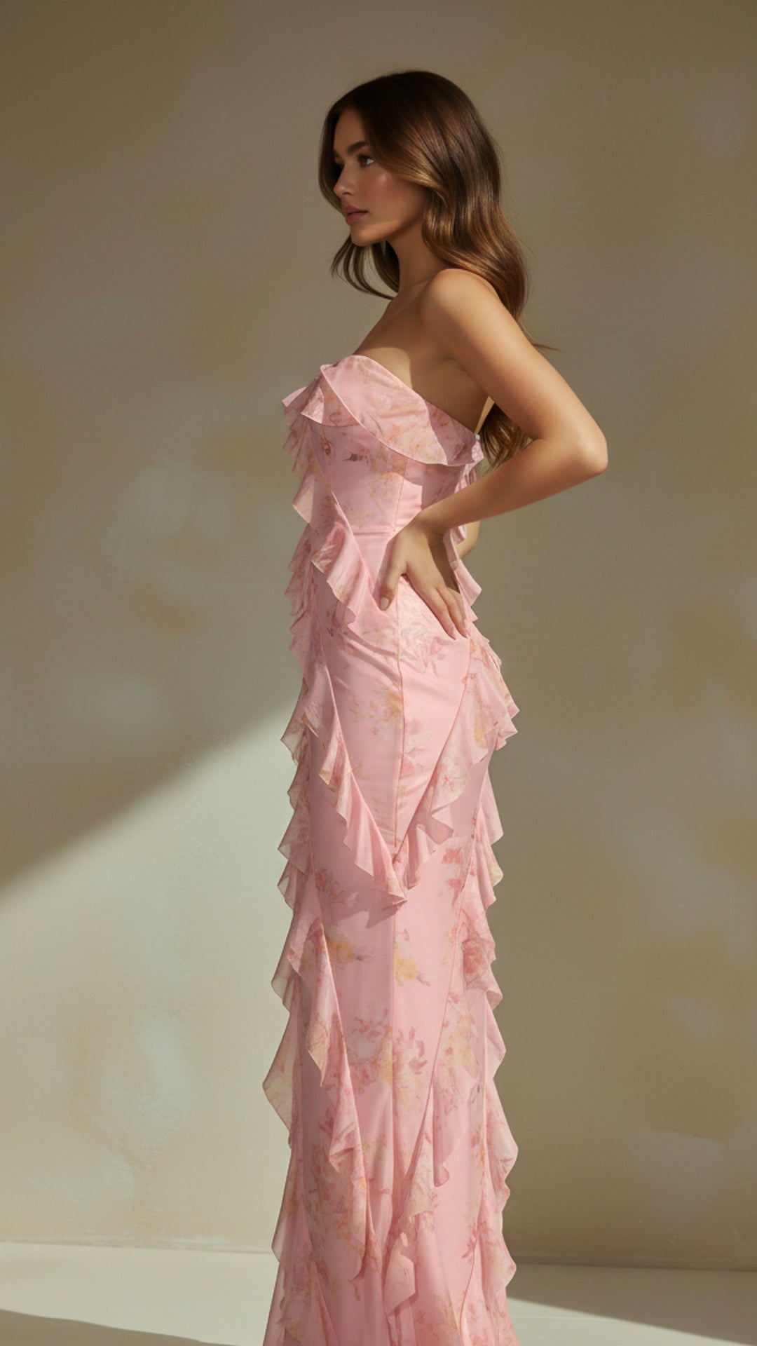side view image 2 of Elara Strapless Ruffle Maxi Dress