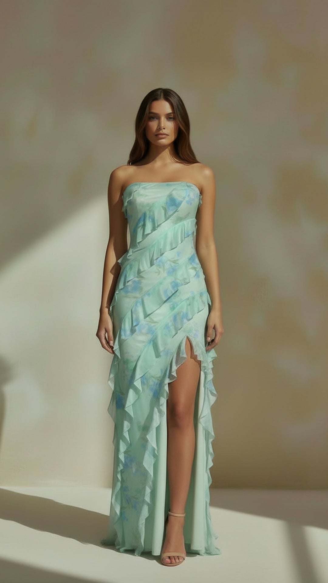 front view image 3 of Elara Strapless Ruffle Maxi Dress