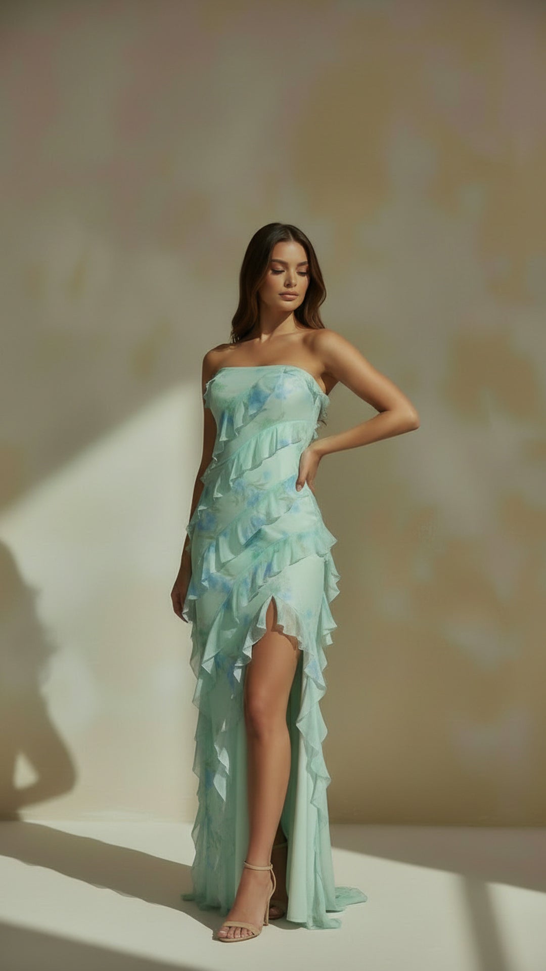 strapless mint green maxi dress Sparkly Mint Green Chiffon Strapless Long Formal Dress with Shawl