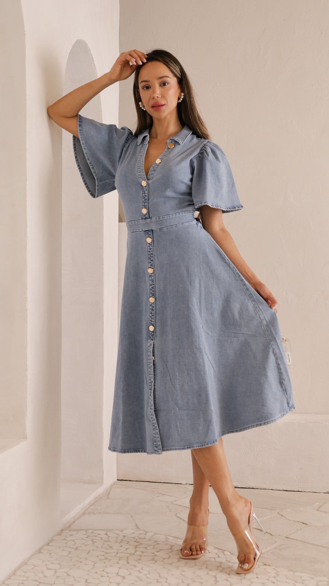 front view image 1 of Chone Denim Midi Dress