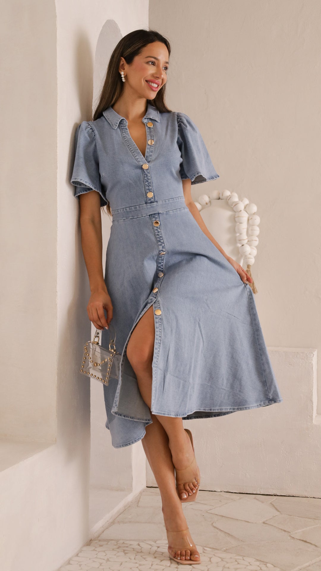 front view image 3 of Chone Denim Midi Dress