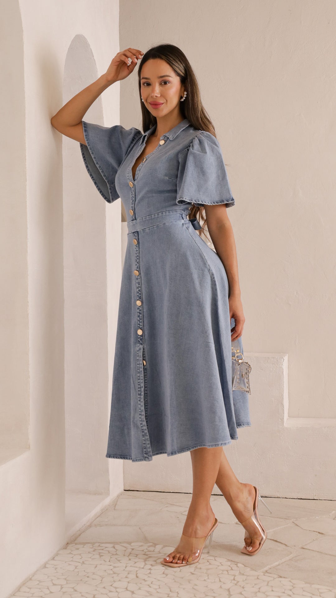 side view image 3 of Chone Denim Midi Dress