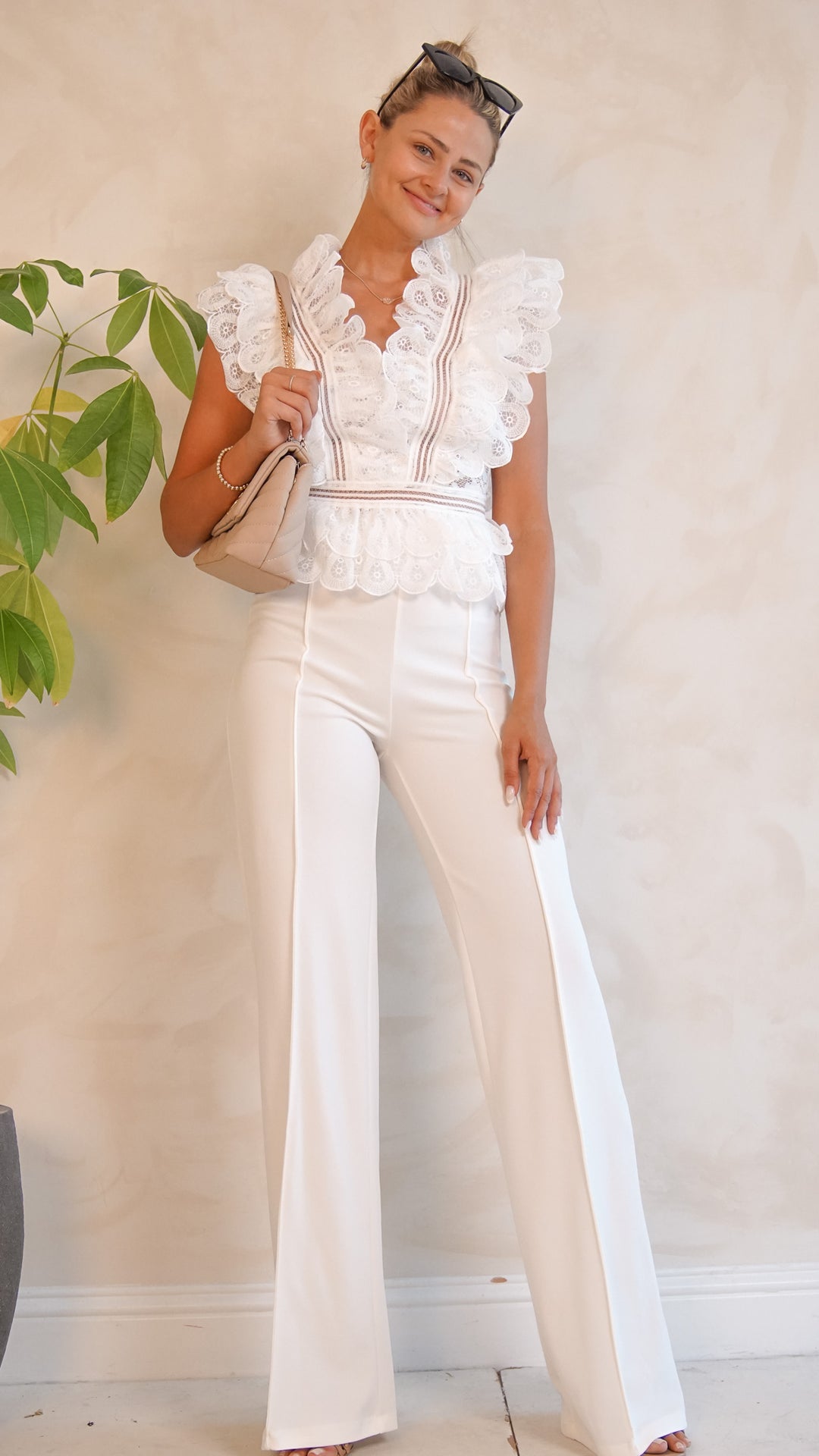Hailey Feather Pants in White - Steps New York