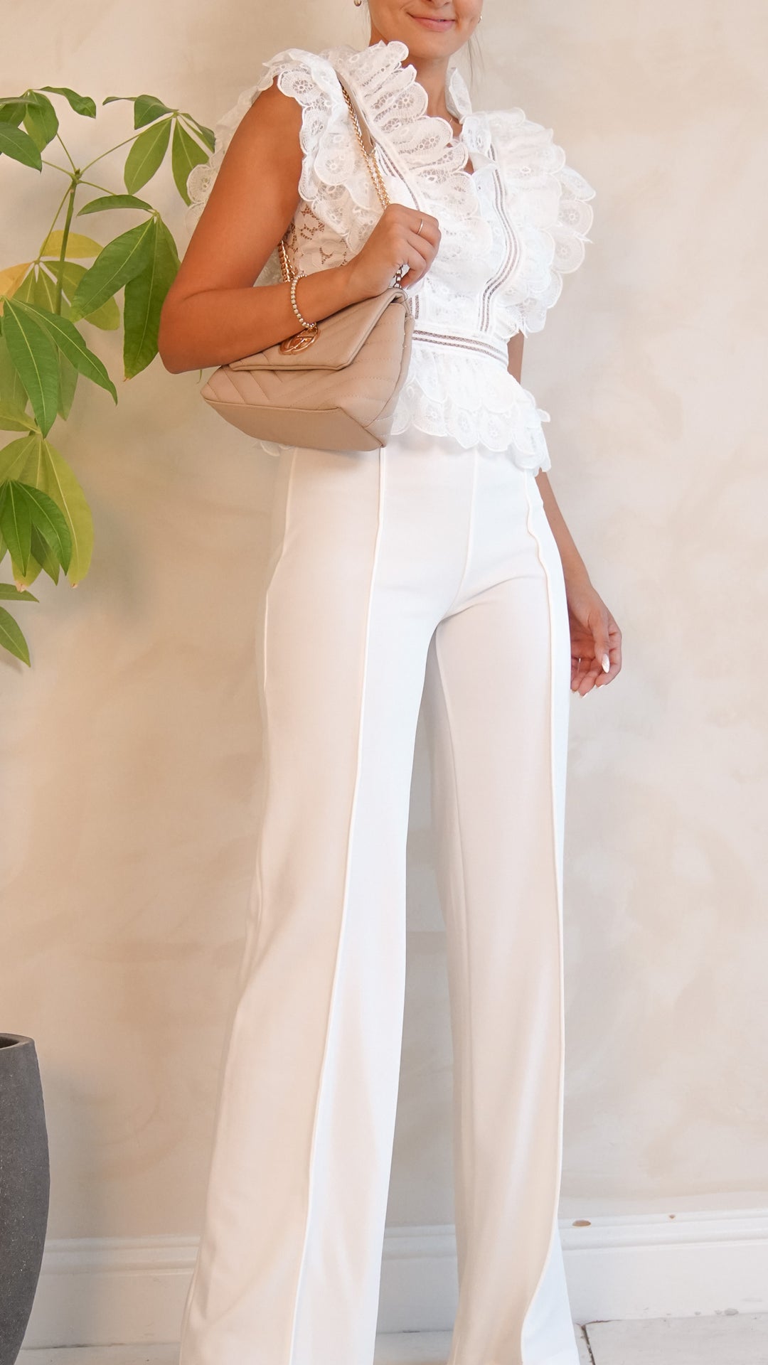 Hailey Feather Pants in White - Steps New York